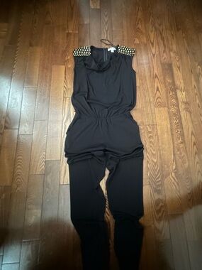 MICHAEL Michael Kors Black Jumpsuit with Gold Stud Shoulder Detail